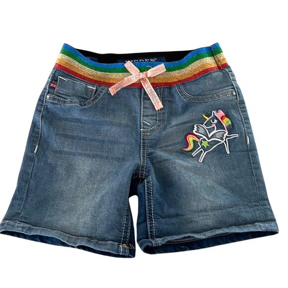 Vigoss The Chelsea Shorts Girls 6 Blue Denim Jeans Shorts Rainbow Unicorn - Picture 1 of 9